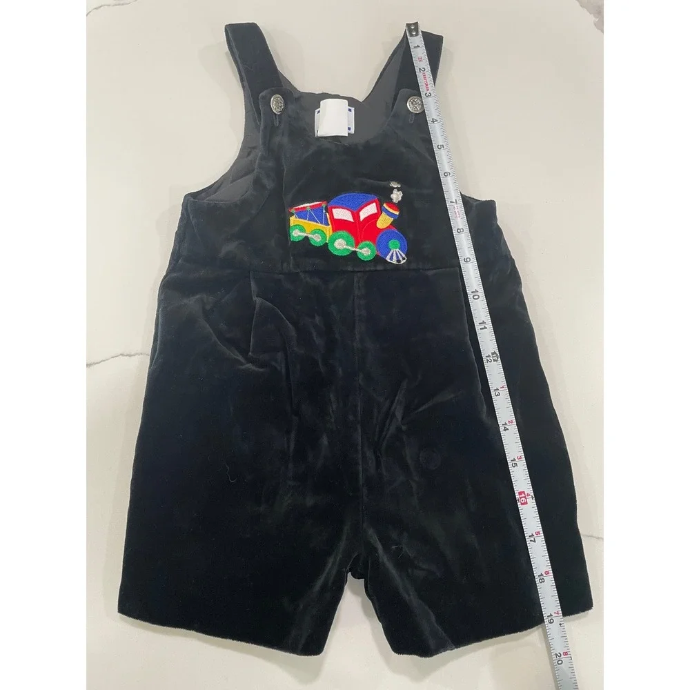 Eiseman Black Velvet Train‎ Embroidered Shortalls Overalls Kids Size 24 Months